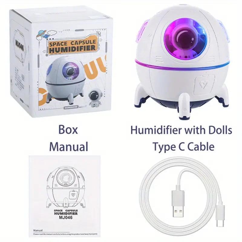 Humidificador Astronauta Cápsula Espacial – Diseño Decorativo y Luz LED 300 ml.