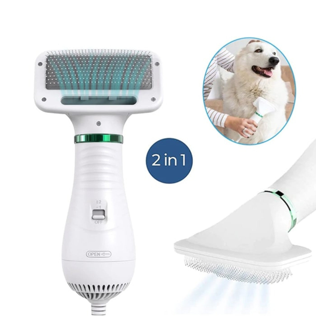 🐶 Cepillo-Secador Inteligente 2 en 1 – Cuida el Pelo de tu Mascota sin Estrés